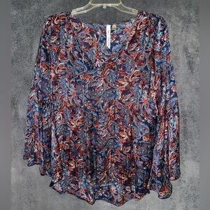 NY Collection Multicolored Paisley Long Sleeve Blouse Size Medium